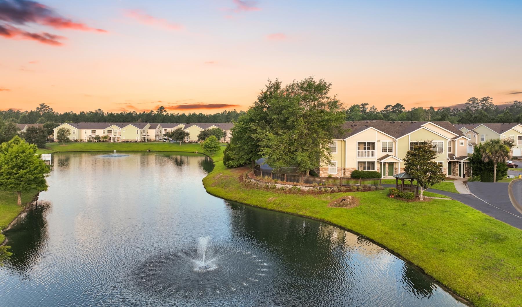a body of water with houses along it